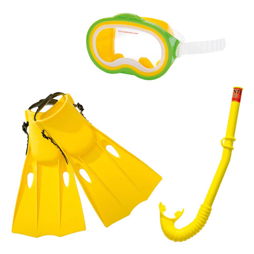 Kit Mergulho Master Conjunto para mergulho e Natação: Máscara Snorkel e Nadadeira Amarelo Intex 55955