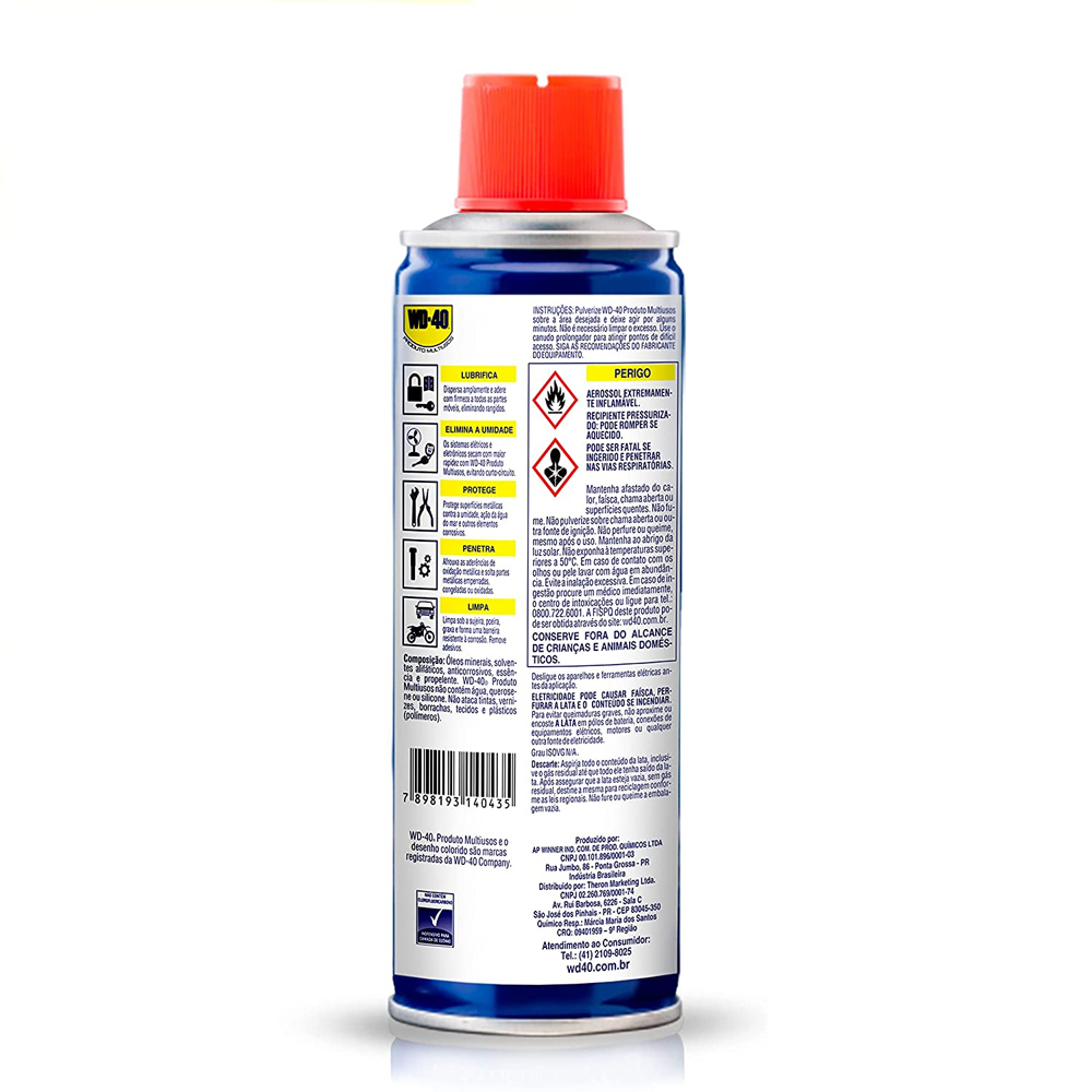 Lubrificante multiuso aerosol Wd40 elimina umidade protege limpa peças e superfícies 300ml