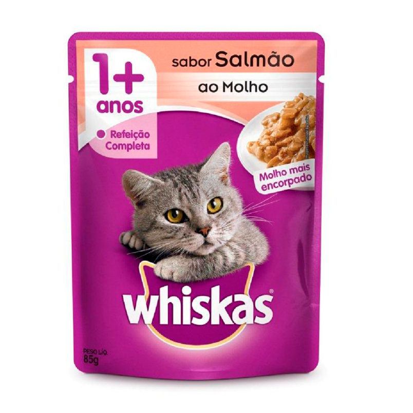 Whiskas Sachê Salmão Alimento úmido para gatos adultos - caixa 18 unidades de 85g