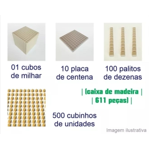 Brinquedo Educativo Material Dourado Individual Plástico C/ Caixa de Madeira  (611 peças)