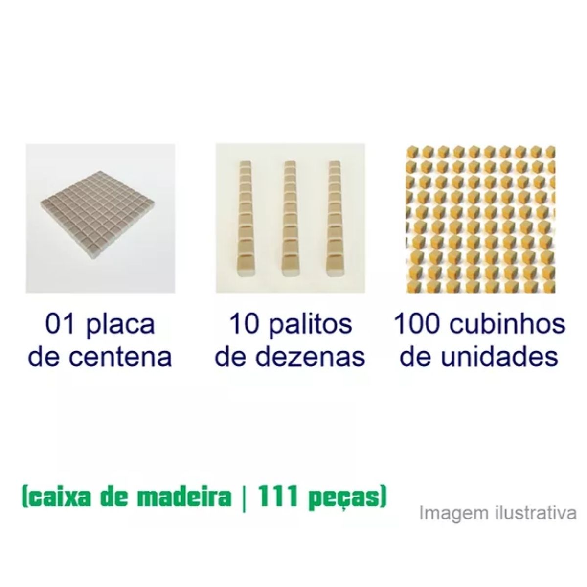 Brinquedo Educativo Material Dourado Individual Plástico C/ Caixa de Madeira  111 peças
