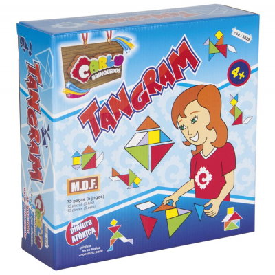 Brinquedo Pedagógico Carlu Tangram em MDF 35pçs Estimule a mente e a imaginação das crianças, desenvolvendo habilidades de resolução, pensamento lógico e criatividade enquanto se divertem.