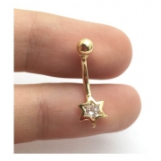 Piercing Estrela Com Pedra Ponto Luz Umbigo Ouro 18K 04581 K120