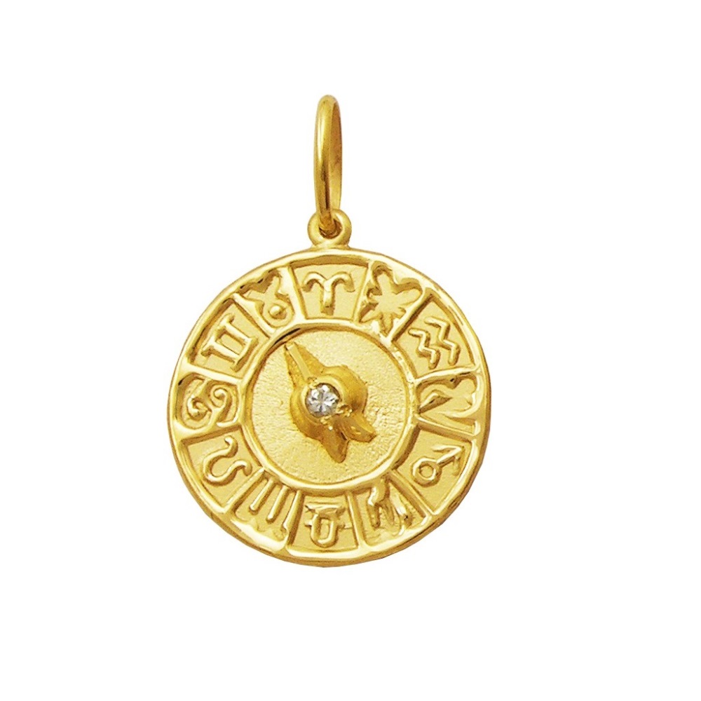 Medalha Mandala Signos de Zodíaco com Diamante 100% Ouro 18K K220