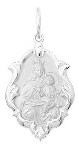Medalha Ouro Branco 18k 2cm Ornato Nossa Senhora Do Carmo