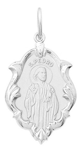 Medalha Ouro Branco 18k 2cm Ornato São Pedro