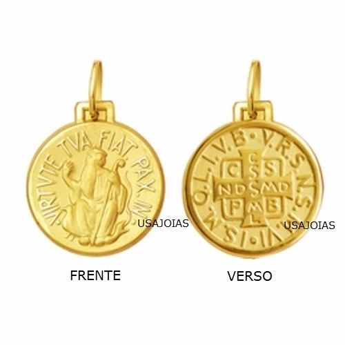 Medalha São Bento Dupla Face Tradicional 11 milímetros Ouro 18K 750 K100