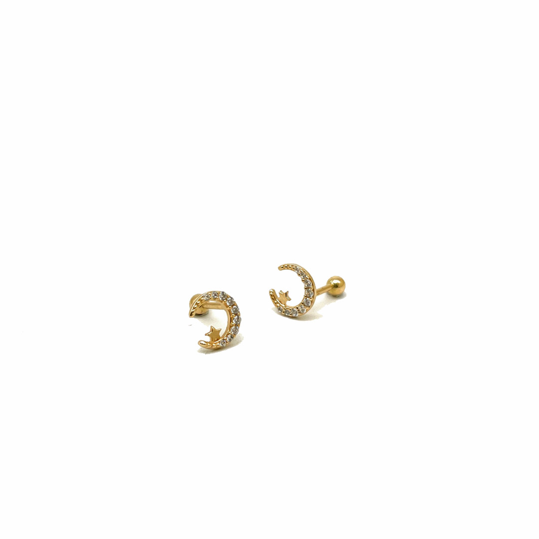 Piercing Cartilagem Lua e Estrela Brilhantes de Zircônia Ouro 18K 25903 k055