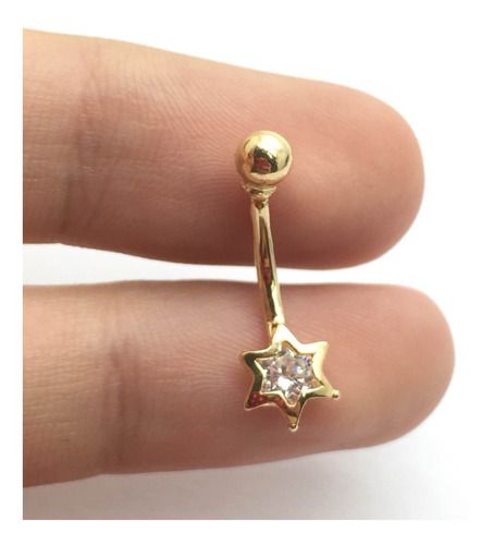Piercing Estrela Com Pedra Ponto Luz Umbigo Ouro 18K 04581 k100