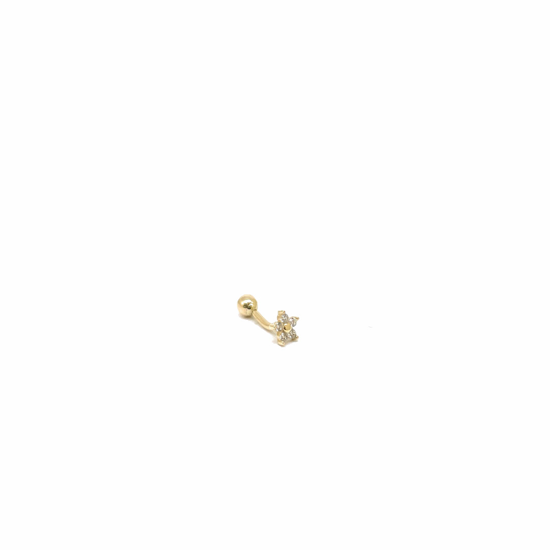 Piercing Hook Trágus Cartilagem Flor Pedra Ouro 18K 08670H K035