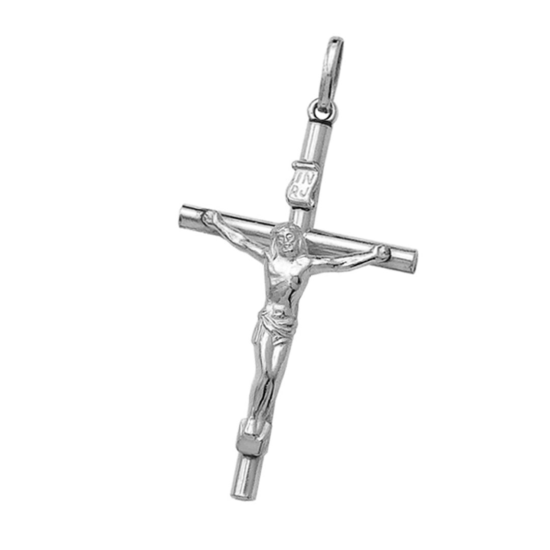 Pingente Crucifixo Em Ouro Branco 18k Modelo Palito Grande 40mm k190
