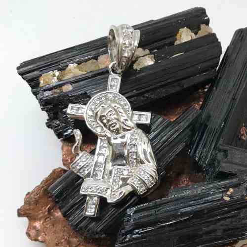 Pingente Cruz Com Cristo Prata de Lei Brilhante Zircônias 11324