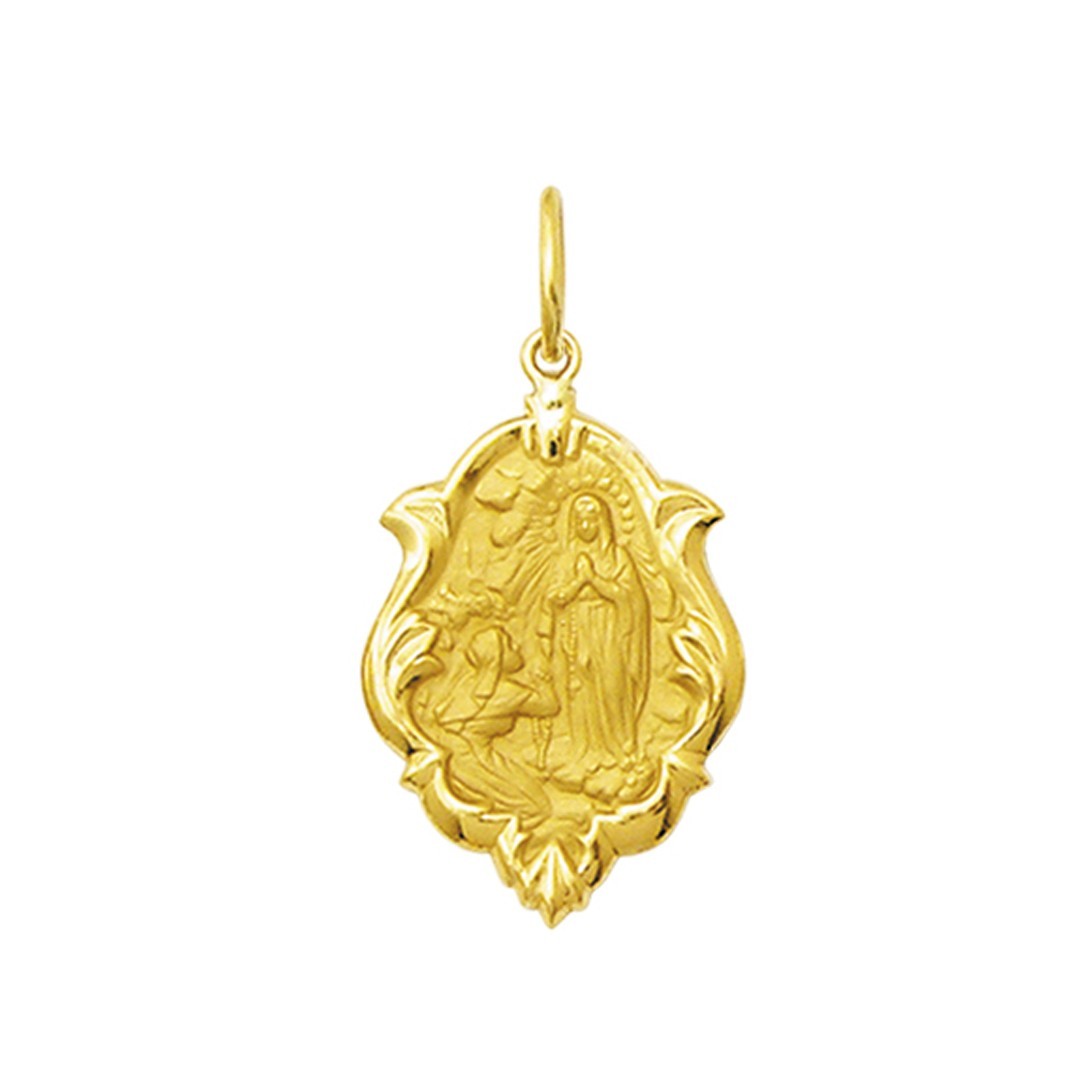 Pingente Medalha Nossa Senhora de Lourdes Ouro 18K Ornato Pequena K070
