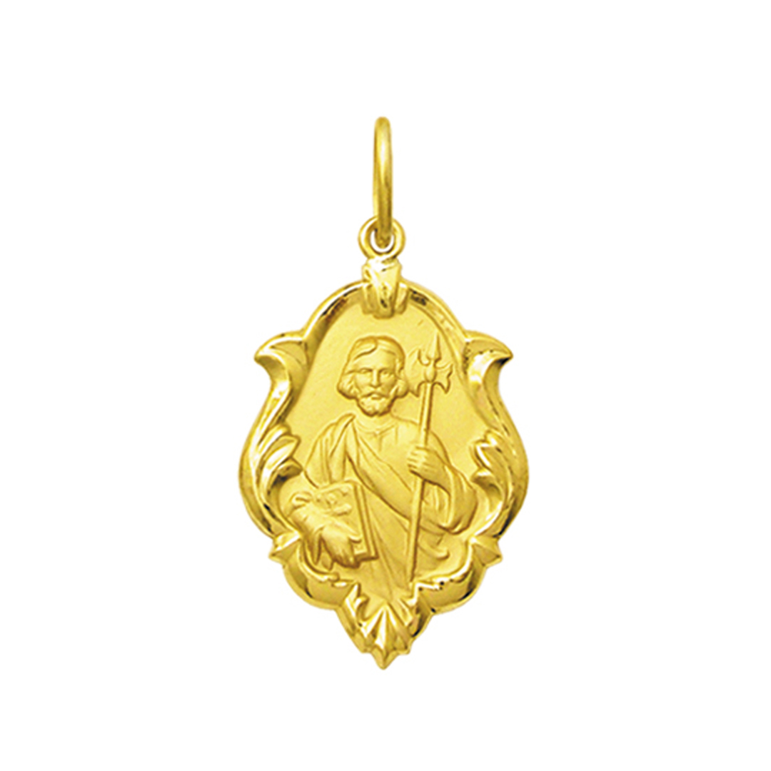 Pingente Medalha São Judas Tadeu em Ouro 18K Ornato Média K130