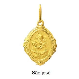 Pingente São José Moldura Ouro 18K Ouro 18K Oval Bordada k110