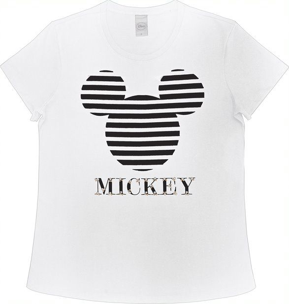 Camiseta Estampada Mickey Detalhe Listras