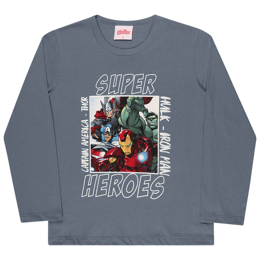 Camiseta Manga Longa Vingadores Super Heróis