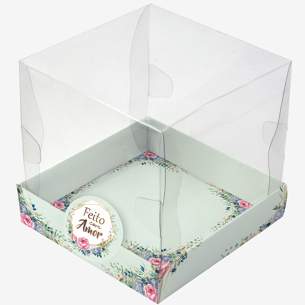 Caixa Premium mini bolo - Floral Verde c/ 10 un