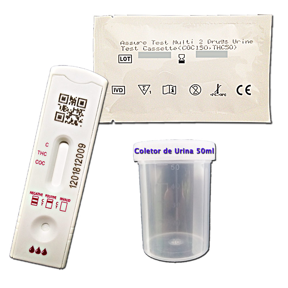 01 Kit para teste de duas substâncias - COC+THC com coletor de urina  - Loja Saúde - Testes Para COVID-19 e Drogas, Máscaras e Suplementos