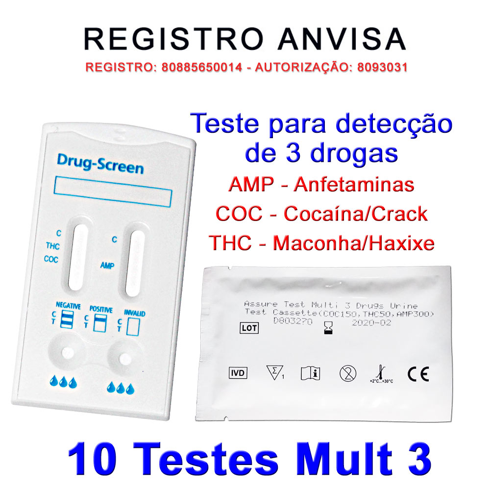 10 Kits para teste de AMP+COC+THC  - Loja Saúde - Testes Para COVID-19 e Drogas, Máscaras e Suplementos