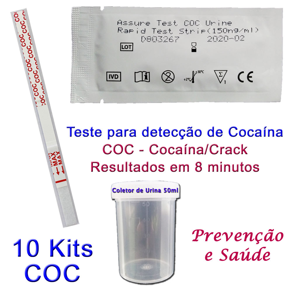 10 Kits para teste de COC-CRACK - Loja Saúde - Testes Para COVID-19 e Drogas, Máscaras e Suplementos
