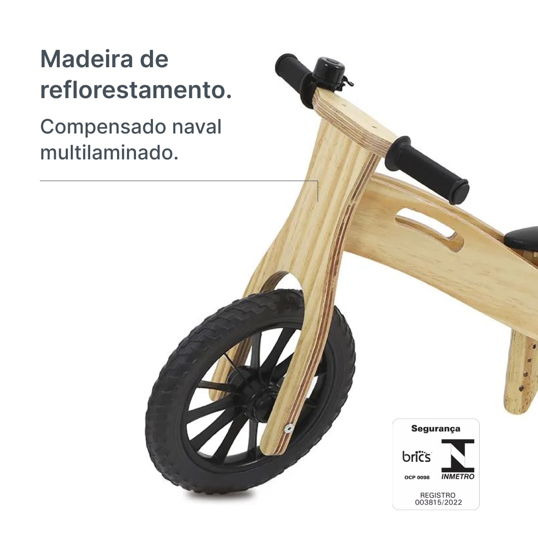 Bicicleta de Equilíbrio de Madeira sem Logomarca Original Preto