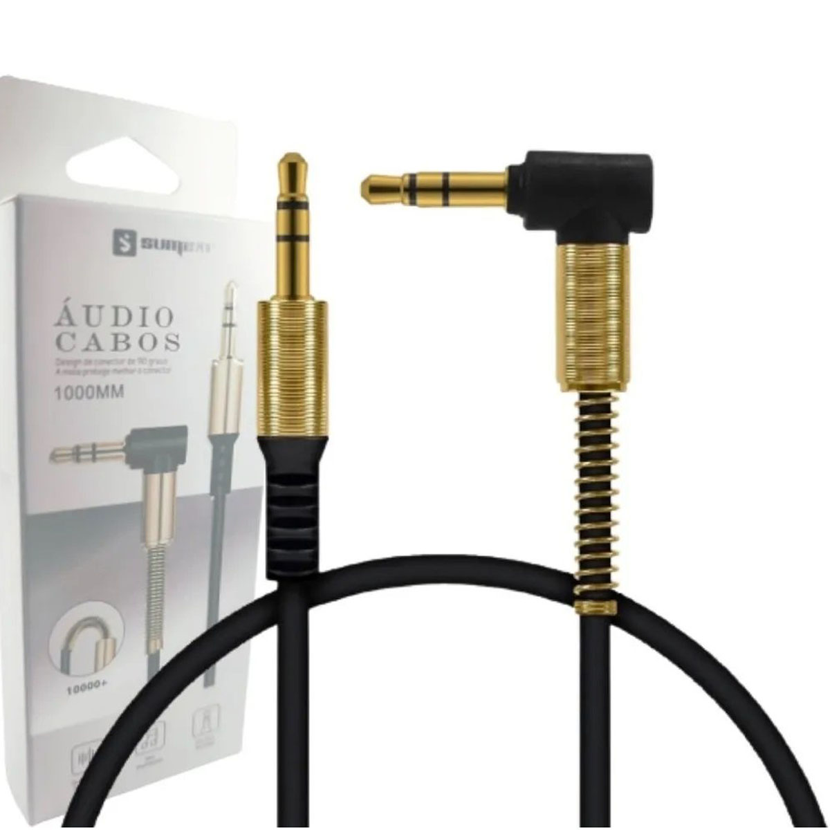 Cabo P2 Auxilar Audio formato L 90 graus P2 x P2 3.5mm Stereo