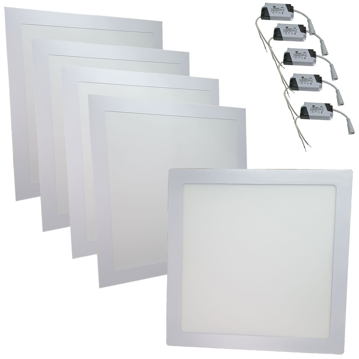KIT 5 Painel Plafon LED 18W Quadrado Luz Branca Quente de Embutir