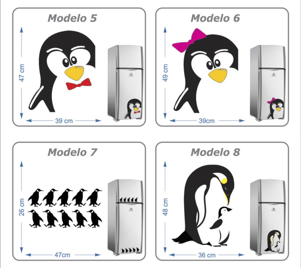 Adesivos Decorativos Pinguim De Geladeira - Diversos Modelos