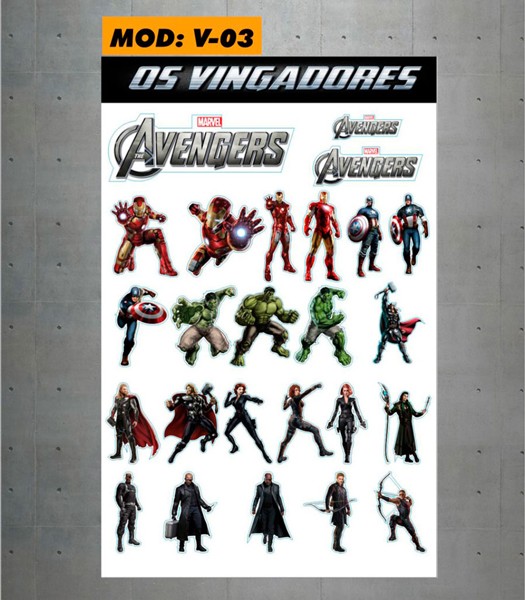 Cartela Adesivos Vingadores - Avengers