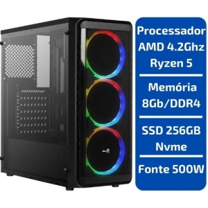 CPU - GAMER AMD RYZEN 5 4.2GHZ /MEM 8GB /SSD 256GB /VIDEO 4GB/128BITS /FONTE 500W