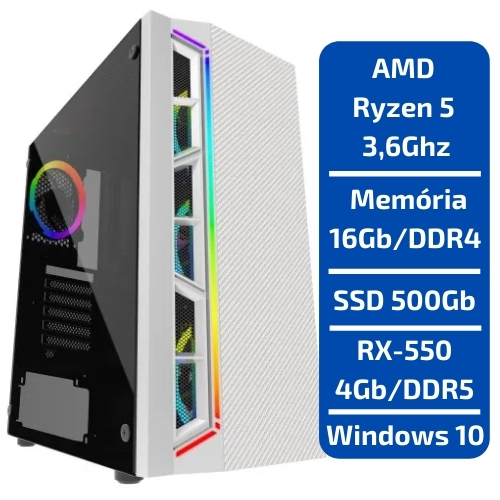 CPU - GAMER AMD RYZEN 5 3.6GHZ /SSD 500GB /MEM 16GB /RX550 4GB /WINDOWS