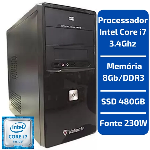 CPU - INTEL CORE I7 3.4GHZ 4ª GER /MEMÓRIA 8GB/DDR3 /SSD 480GB /FONTE 250W
