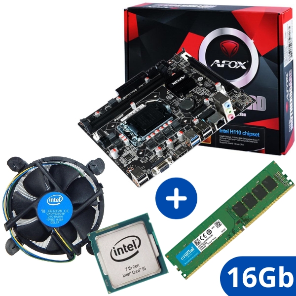 Kit- Intel Core i5 3.4Ghz 7ªGer Cooler Box + Placa Mãe 1151 DDR4 IH110 M.2 Afox + Memória 16Gb/DDR4 - Foto 0