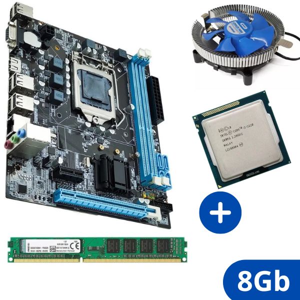 Kit - Proc Intel Core i3 3.3Ghz 3ª Ger Cooler + Placa Mãe 1155 DDR3 Bluecase + Memória 8Gb/DDR3 - Foto 0