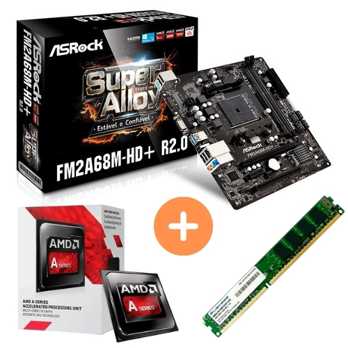 KIT - PROCESSADOR AMD DUAL CORE 3.5GHZ BOX +PLACA MAE FM2 ASROCK +MEMORIA 4GB/DDR3