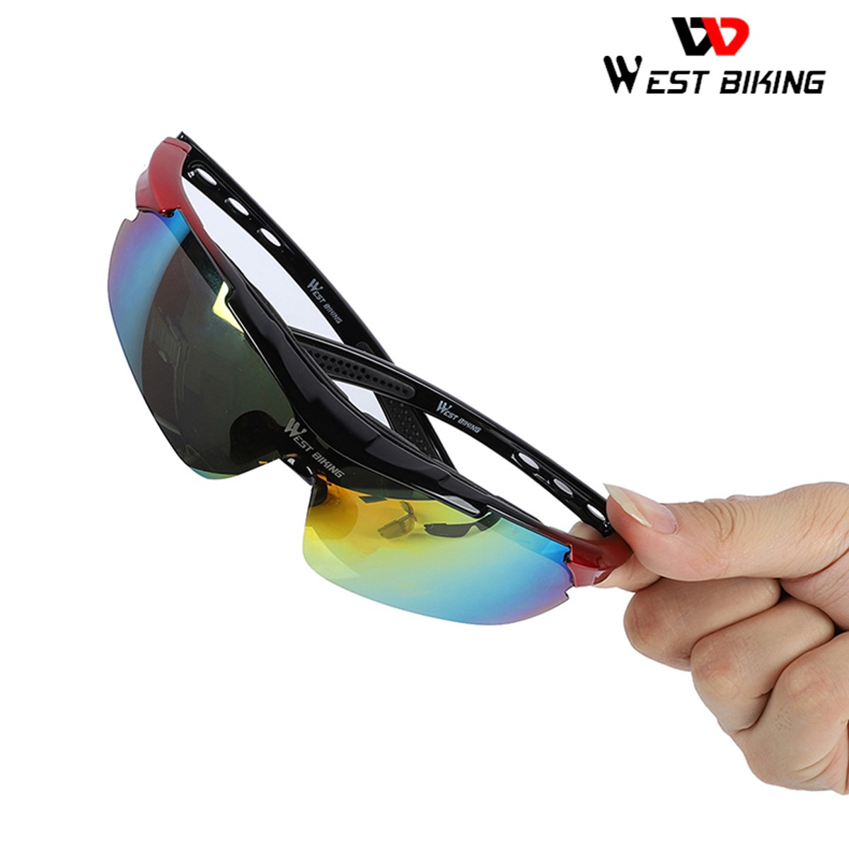 Kit Óculos de Sol Esportivo para Corrida Ciclismo MTB Polarizado com 5 Lentes e Bolsa de Transporte West Biking