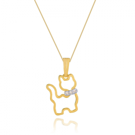 Colar Com Pingente De Gato vazado com coleira de zirconias banhado em ouro 18k gatinho Pet cordão