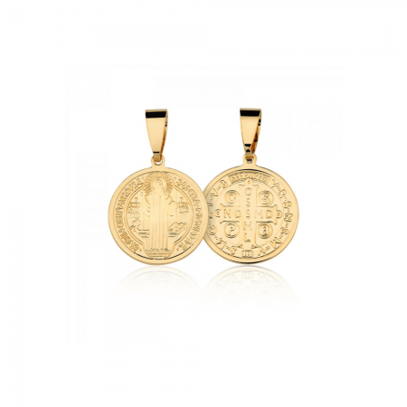 Pingente Medalha de São Bento Médio banhado em ouro 18k - 2 cm - unissex