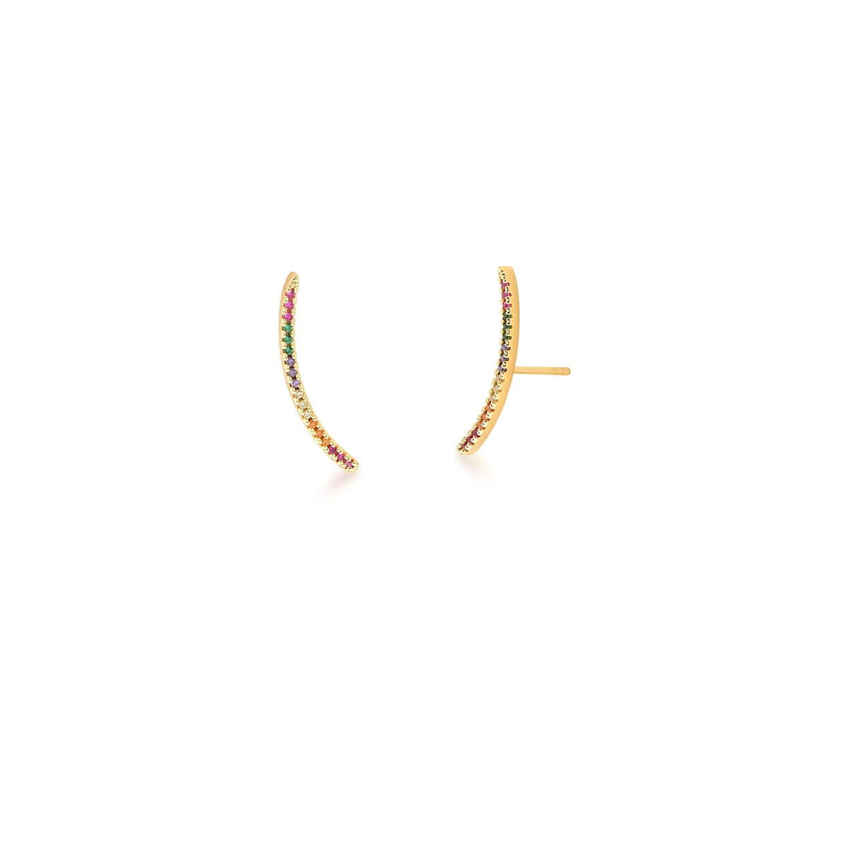 Brinco Ear Cuff Curvo com Zircônias Coloridas Banhado a Ouro 18k