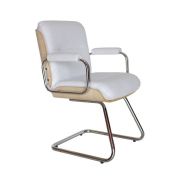 Cadeira fixa diretor Wood com pé contínuo cromado e braço cromado