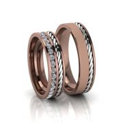 Alianças de Casamento Gaia em ouro rosé 18k, com diamantes, largura de 5 mm