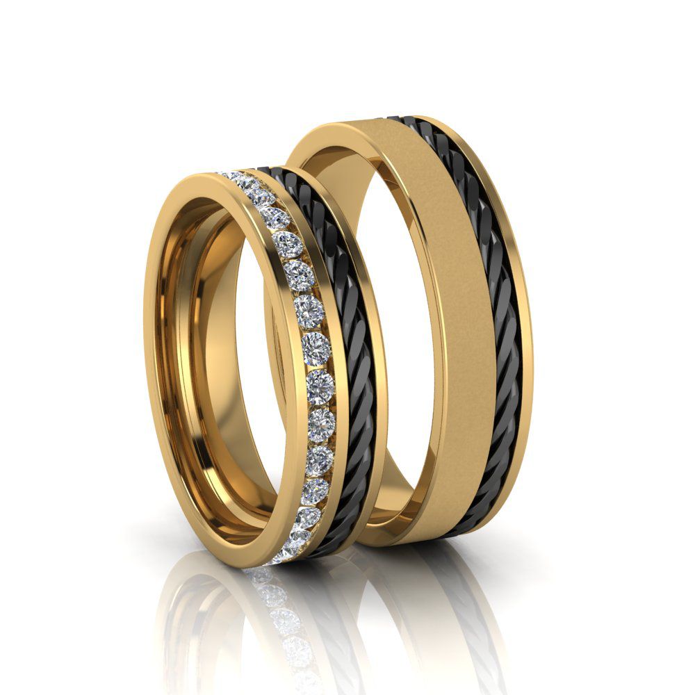 Alianças de Casamento Gaia em ouro 18k, com diamantes, largura de 5 mm
