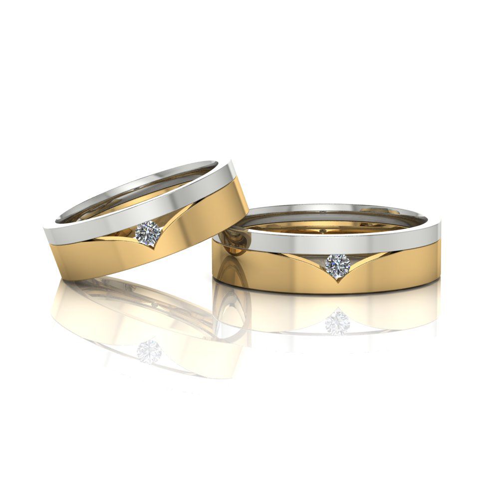 Alianças de Casamento Tique em ouro 18k, com diamantes, largura de 5,3 mm