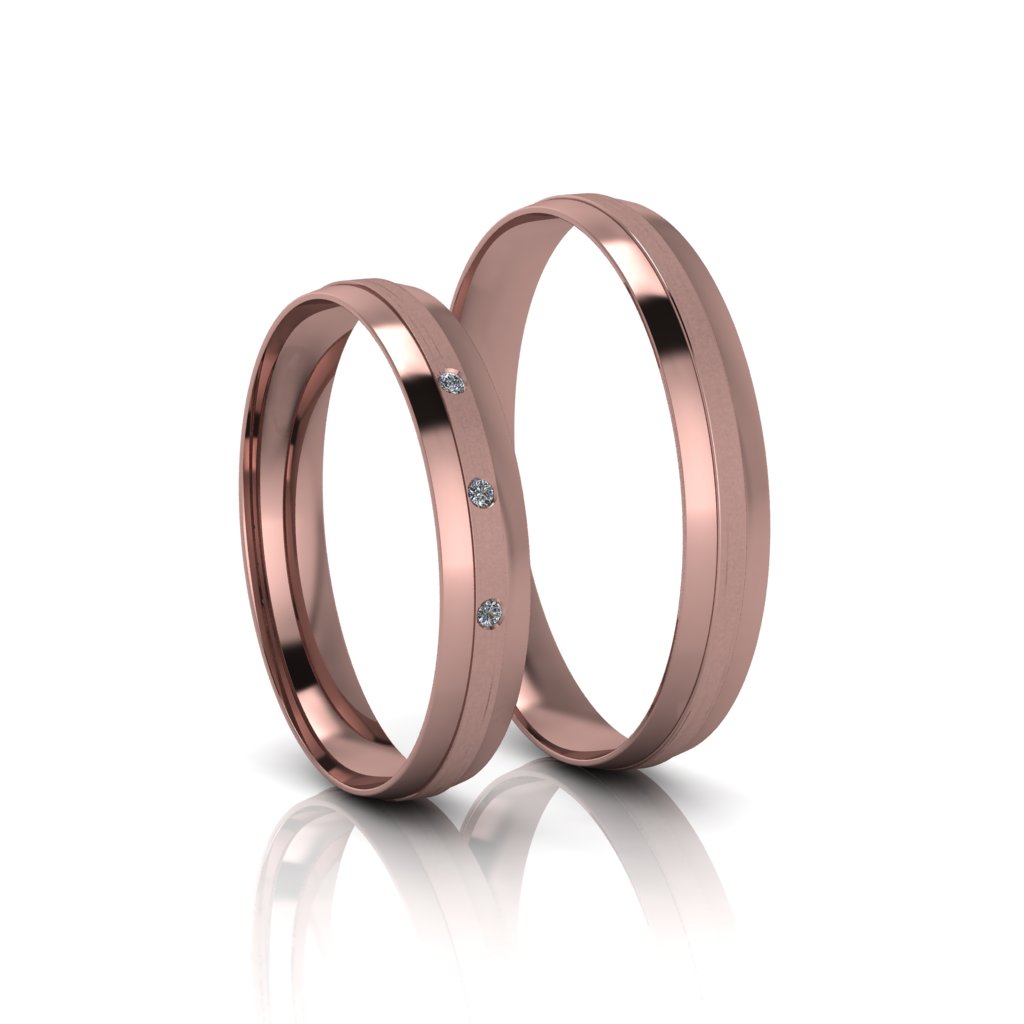 Alianças de Casamento Áurea Rosa Slim em ouro 18k, com diamantes, largura de 3,5mm