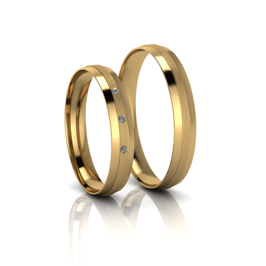 Alianças de Casamento Áurea Slim em ouro 18k, com diamantes, largura de 3,5mm