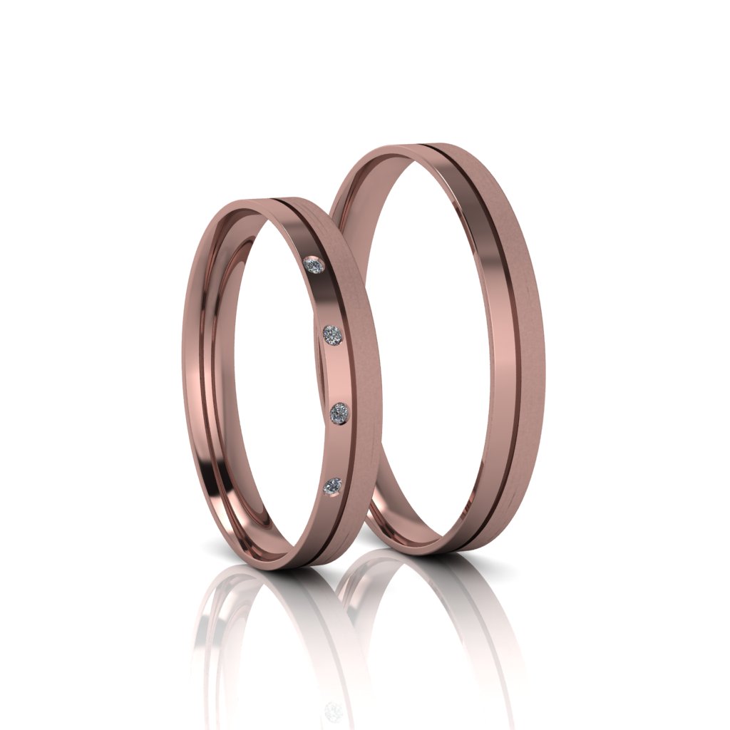 Alianças de Casamento Penélope Rosé Slim em ouro 18k,com diamantes, largura de 3mm