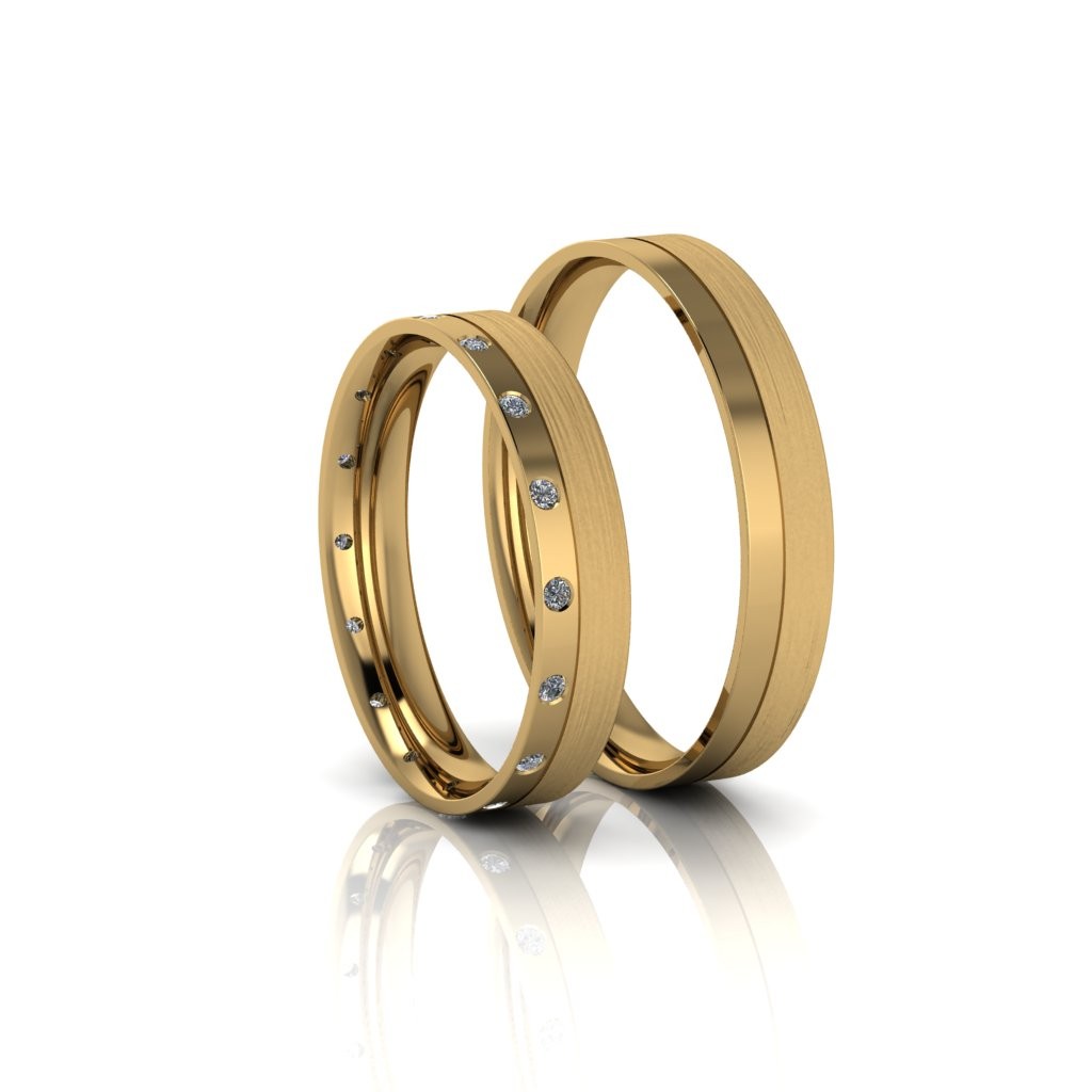 Alianças de Casamento Penélope Slim em ouro 18k,com diamantes, largura de 4 mm