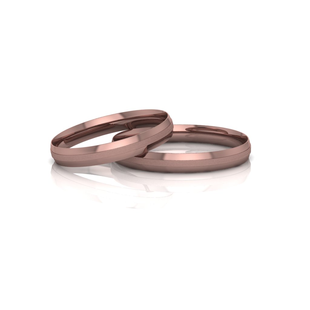 Alianças de Casamento Trácia Rosa Slim em ouro 18k, largura de 3 mm