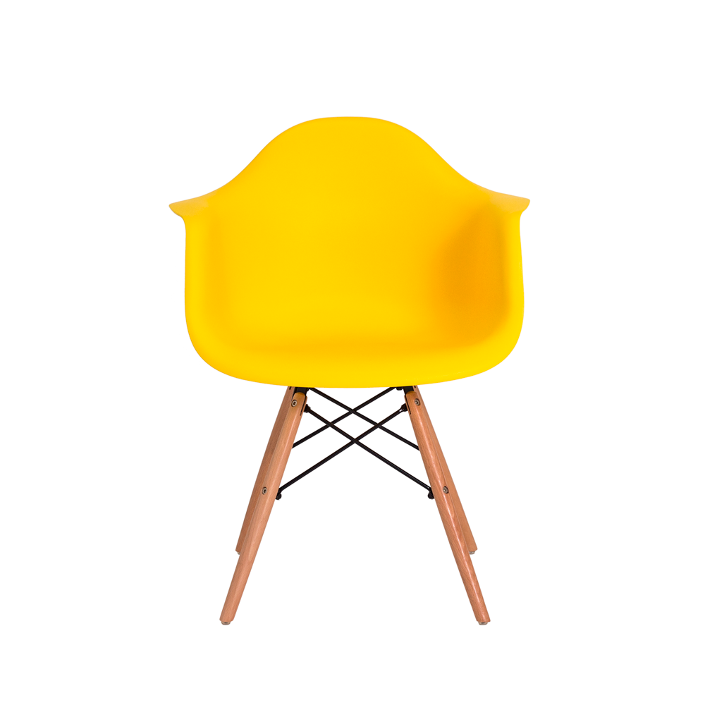 Kit 4 Cadeiras Charles Eames Eiffel Com Braço Amarela Base Madeira